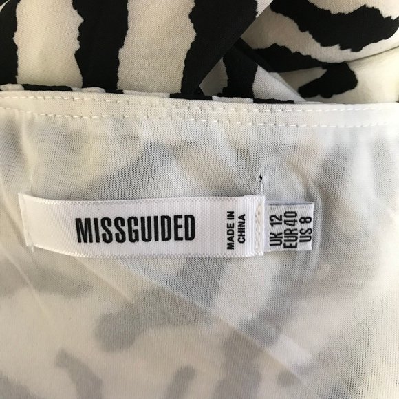Missguided Zebra Midi Slip Dress Size 8 Medium Sleeveless Satin White Black - Picture 9 of 10